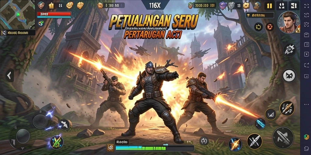 Tampilan aksi seru di 116X saat karakter bertarung melawan musuh.