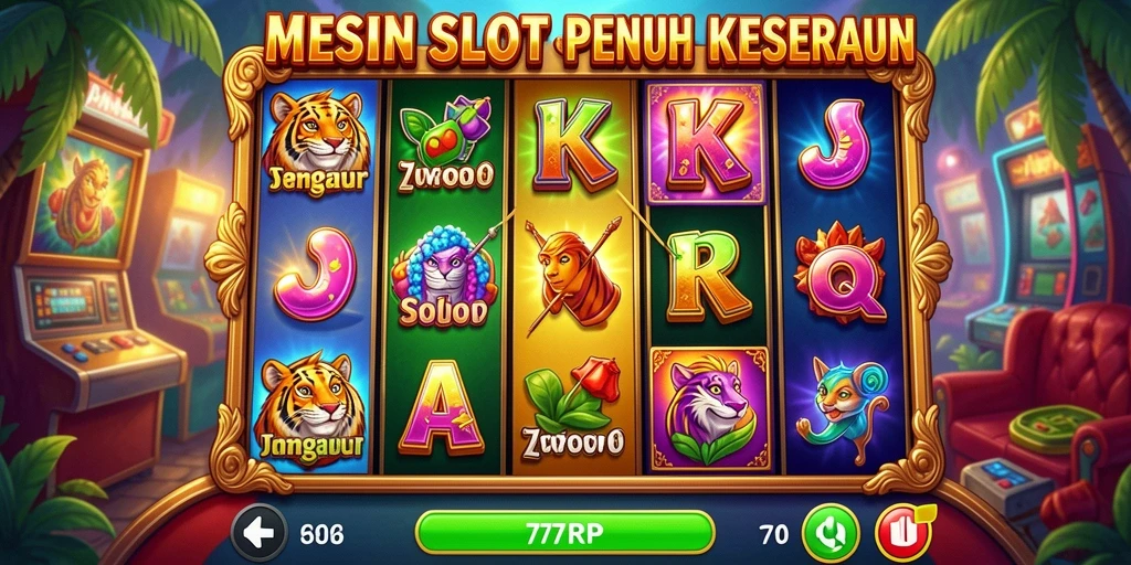 Tampilan menarik gameplay slot yang penuh warna dan efek visual menawan.