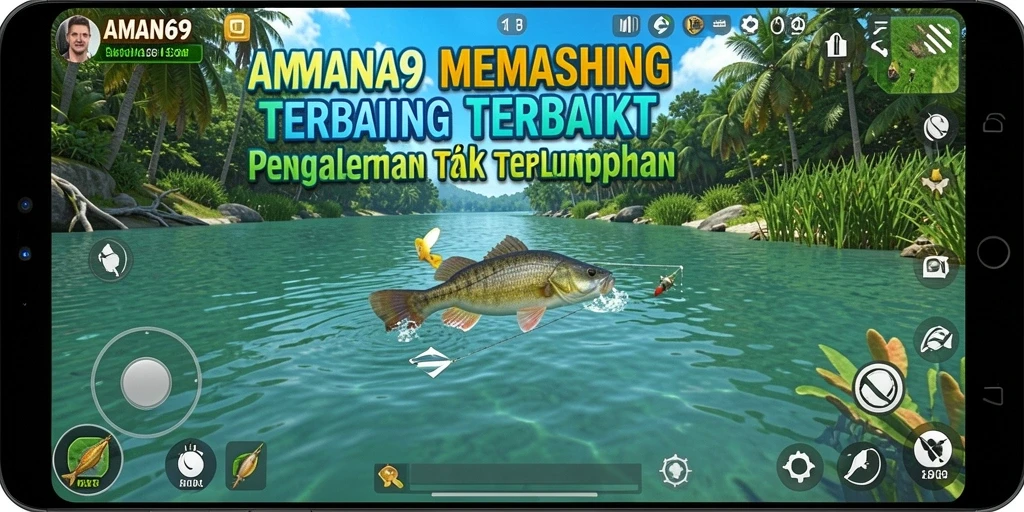 Screenshot gameplay AMAN69 yang menampilkan aksi memancing yang seru.