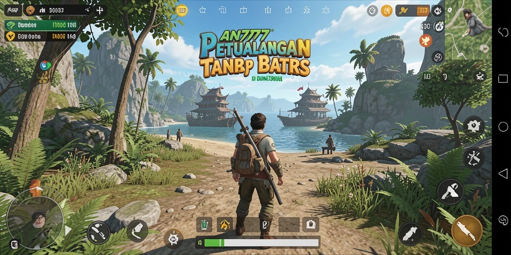 Tangkapan layar gameplay AN777 yang menunjukkan eksplorasi dunia terbuka.