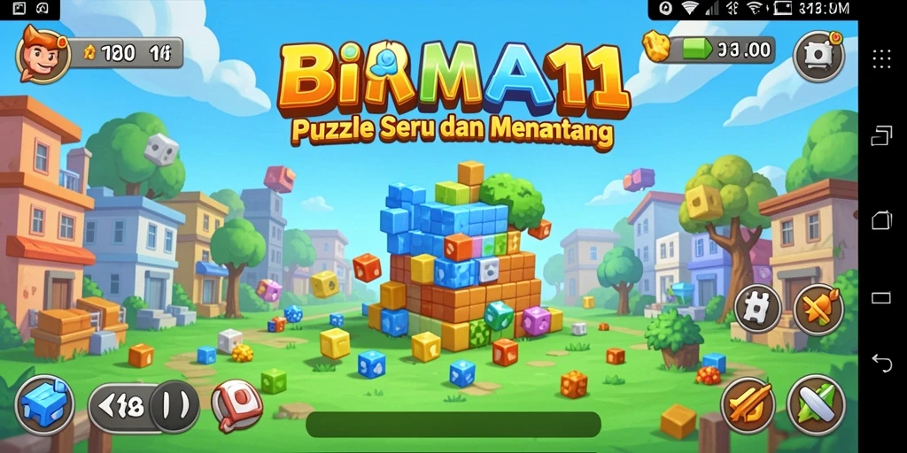 Tampilan gameplay utama BIMA11 yang penuh warna dan menantang.