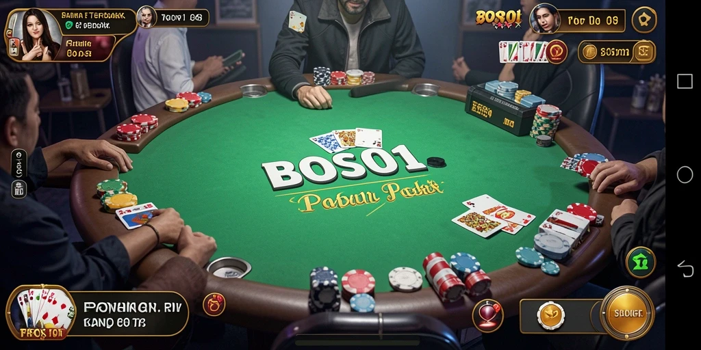 Screenshot dari gameplay intensif Poker di BOS01.
