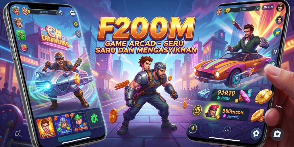 Screenshot F200M menampilkan gameplay Arcade yang penuh aksi dan tantangan menarik.