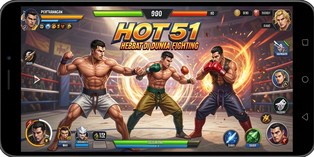 Screenshot HOT51 menampilkan pertarungan mendebarkan di arena yang berwarna-warni.
