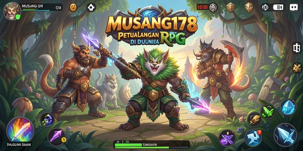 Tangkapan layar utama MUSANG178 yang menunjukkan pertempuran epik dan eksplorasi dunia RPG.