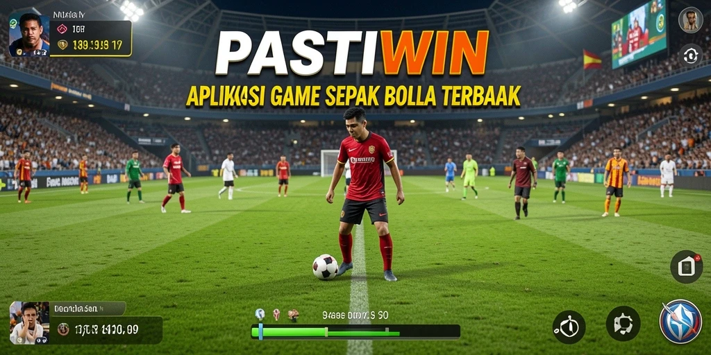 Tampilan gameplay PASTIWIN dengan aksi seru sepak bola.