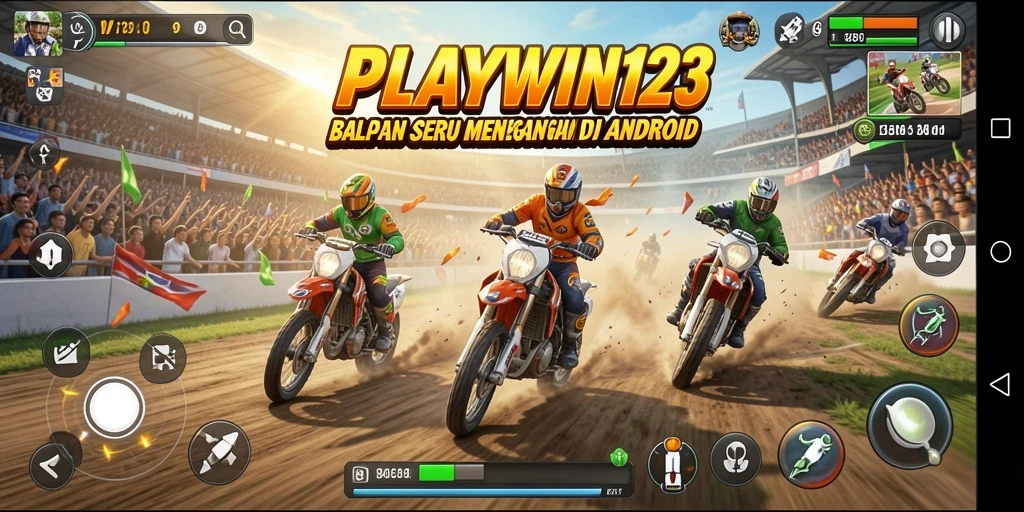 Screenshot gameplay <strong>PLAYWIN123</strong> menampilkan aksi balapan yang mendebarkan.
